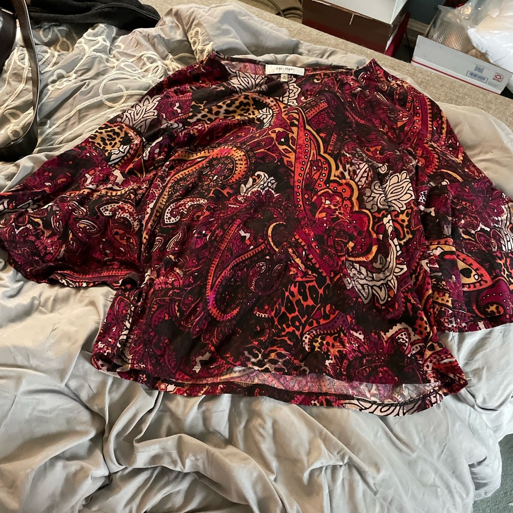 Jones Studio Paisley Blouse in Red, Orange and Black
